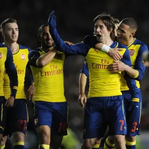 Arsenal's Rosicky, Gibbs, Ramsey, Chambers, and Walcott Celebrate Goals Against Brighton in FA Cup Arsenal's Rosicky, Gibbs, Ramsey, Chambers, and Walcott Celebrate Goals Against Brighton in FA Cup