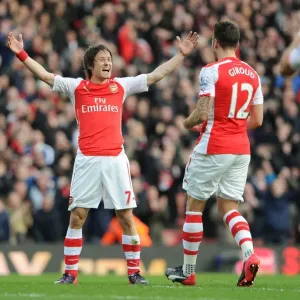 Arsenal's Rosicky and Giroud Celebrate Goals Against Everton (2014-15) Arsenal's Rosicky and Giroud Celebrate Goals Against Everton (2014-15)