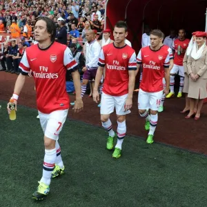 Arsenal's Rosicky, Koscielny, and Ramsey Before Arsenal v Aston Villa, 2013-14 Premier League