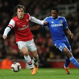 Arsenal's Rosicky Outmaneuvers Chelsea's Eto'o in Capital One Cup Clash Arsenal's Rosicky Outmaneuvers Chelsea's Eto'o in Capital One Cup Clash
