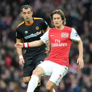 Arsenal's Rosicky Outmaneuvers Milijas in 2011-2012 Premier League Clash
