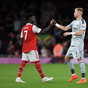 Arsenal's Saka and Ramsdale Celebrate Victory over Aston Villa in 2022-23 Premier League