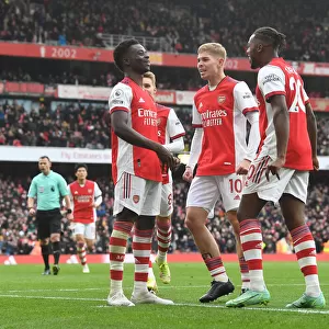 Arsenal's Saka, Smith Rowe, and Tavares Celebrate First Goal vs. Newcastle United (2021-22)