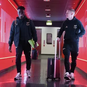 Arsenal's Saka and Zinchenko Arrive at Emirates Stadium Ahead of Crystal Palace Clash (Premier League, 2022-23)