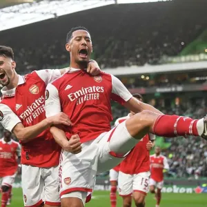 Arsenal's Saliba and Vieira: Celebrating Their First Goal in Europa League Victory over Sporting Lisbon