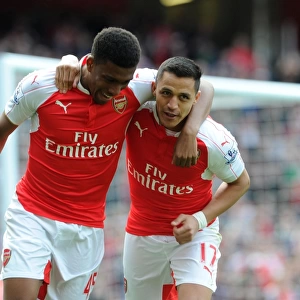 Arsenal's Sanchez and Iwobi Celebrate Goal Against Watford, Premier League 2015-16