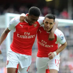 Arsenal's Sanchez and Iwobi Celebrate Goal Against Watford, Premier League 2015-16 Arsenal's Sanchez and Iwobi Celebrate Goal Against Watford, Premier League 2015-16