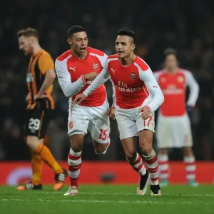 Arsenal's Sanchez and Oxlade-Chamberlain Celebrate Goals Against Hull City in FA Cup