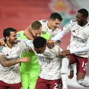 Arsenal's Shock Carabao Cup Victory at Empty Anfield: Celebrating Against Liverpool
