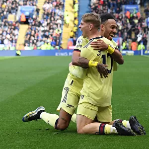 Arsenal's Smith Rowe and Aubameyang Celebrate Double Strike: Arsenal's 2-0 Victory over Leicester City (2021-22)