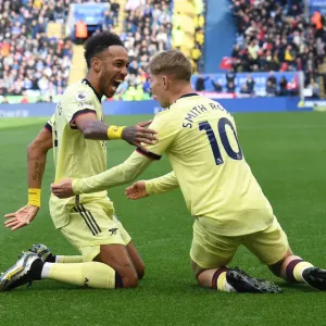 Arsenal's Smith Rowe and Aubameyang Celebrate Goals in Leicester City Victory (2021-22)