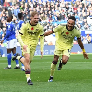 Arsenal's Smith Rowe and Aubameyang: A Dynamic Duo's Victory Dance at Leicester City (2021-22)