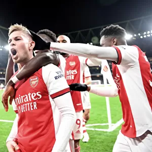 Arsenal's Smith Rowe and Nketiah Celebrate Goals Against West Ham in Premier League Clash