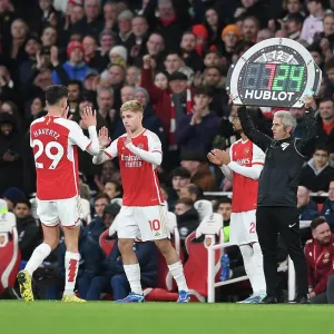 Arsenal's Smith Rowe Subs In: Arsenal FC vs Brighton & Hove Albion, Premier League 2023-24