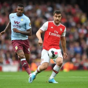 Arsenal's Sokratis in Action against Aston Villa in the Premier League (2019-20)