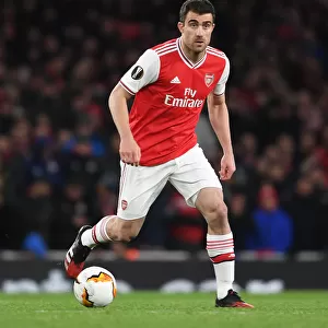 Arsenal's Sokratis in Action against Olympiacos in Europa League Clash