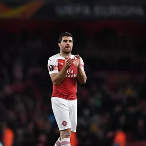 Arsenal's Sokratis Celebrates with Fans after Europa League Semi-Final First Leg vs Valencia