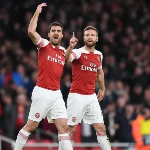 Arsenal's Sokratis in Europa League Semi-Final Action vs Valencia