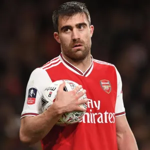 Arsenal's Sokratis in FA Cup Action Against Leeds United Arsenal's Sokratis in FA Cup Action Against Leeds United
