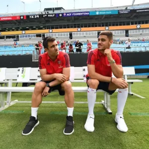 Arsenal's Sokratis and Mavropanos Prepare for Arsenal v Fiorentina at 2019 International Champions Cup, Charlotte