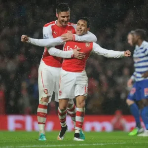 Arsenal's Star Duo: Sanchez and Giroud Celebrate Goal against Queens Park Rangers, 2014-15 Season Arsenal's Star Duo: Sanchez and Giroud Celebrate Goal against Queens Park Rangers, 2014-15 Season