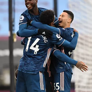 Arsenal's Star Forwards: Lacazette, Pepe, Aubameyang, and Martinelli Celebrate Goals Against West Ham