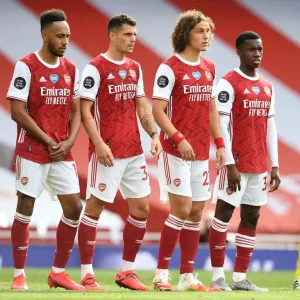 Arsenal's Star Quartet: Aubameyang, Xhaka, Luiz, and Nketiah in Action Against Watford (2019-2020)