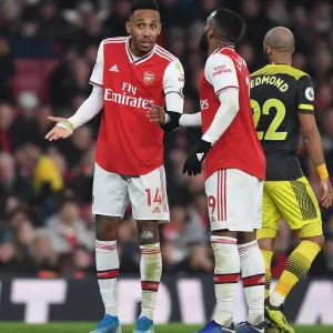 Arsenal's Strikers Aubameyang and Lacazette in Action against Southampton (2019-20) Arsenal's Strikers Aubameyang and Lacazette in Action against Southampton (2019-20)