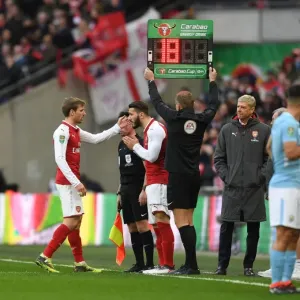 Arsenal's Substitution: Nacho Monreal Off, Sead Kolasinac On during Arsenal v Manchester City - Carabao Cup Final 2018 Arsenal's Substitution: Nacho Monreal Off, Sead Kolasinac On during Arsenal v Manchester City - Carabao Cup Final 2018