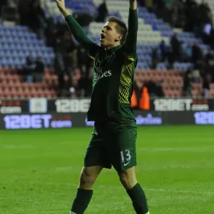 Arsenal's Szczesny Celebrates Win Against Wigan Athletic (2011-12)