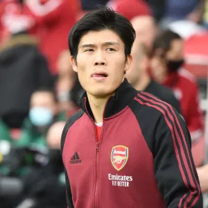 Arsenal's Takehiro Tomiyasu Gears Up for Arsenal v Manchester City Showdown (Premier League 2021-22)