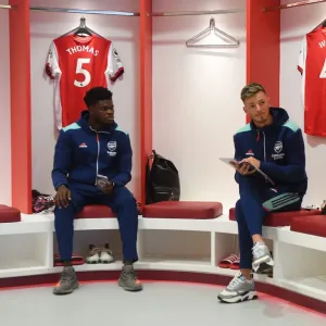 Arsenal's Thomas Partey and Ben White Prepare for Manchester City Clash in Premier League (2021-22) Arsenal's Thomas Partey and Ben White Prepare for Manchester City Clash in Premier League (2021-22)