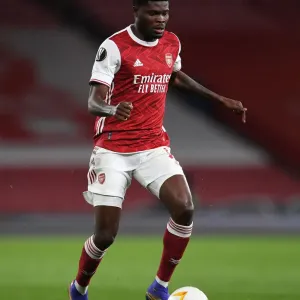 Arsenal's Thomas Partey in Europa League Quarterfinal Against Slavia Praha at Empty Emirates Stadium