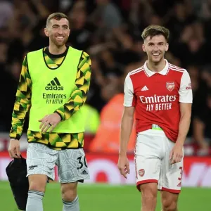 Arsenal's Tierney and Turner Celebrate Victory Over Aston Villa in 2022-23 Premier League Arsenal's Tierney and Turner Celebrate Victory Over Aston Villa in 2022-23 Premier League