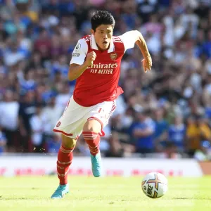 Arsenal's Tomiyasu in Action: Arsenal vs. Leicester City, Premier League 2022-23 Arsenal's Tomiyasu in Action: Arsenal vs. Leicester City, Premier League 2022-23