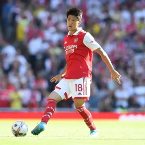 Arsenal's Tomiyasu in Action: Arsenal vs. Leicester City, Premier League 2022-23 Arsenal's Tomiyasu in Action: Arsenal vs. Leicester City, Premier League 2022-23