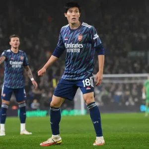 Arsenal's Tomiyasu in Action against Leeds United - Premier League 2021-22 Arsenal's Tomiyasu in Action against Leeds United - Premier League 2021-22