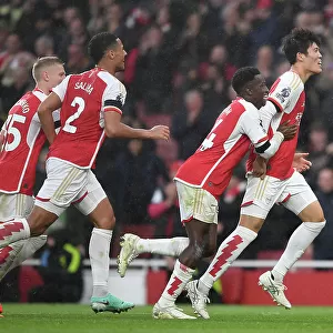 Arsenal's Tomiyasu and Nketiah Celebrate Five-Goal Blitz Against Sheffield United (2023-24)