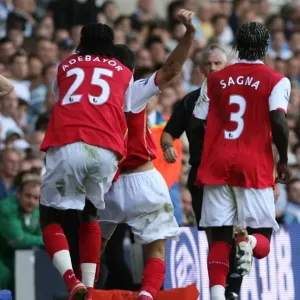 Arsenal's Triumph: Fabregas, Adebayor, Sagna and the Team Celebrate a Goal Against Tottenham, FA Premier League 2007 Arsenal's Triumph: Fabregas, Adebayor, Sagna and the Team Celebrate a Goal Against Tottenham, FA Premier League 2007