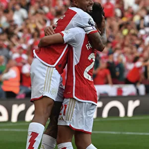 Arsenal's Triumph: Gabriel Jesus and Fabio Vieira Celebrate Third Goal Against Manchester United (2023-24)