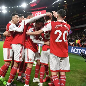 Arsenal's Triumph: Martinelli, Odegaard, Jorginho Celebrate Goal Against Manchester City (2022-23)