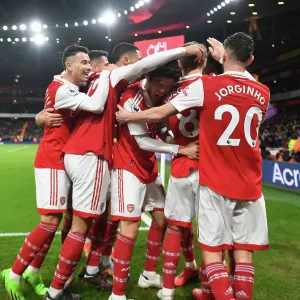 Arsenal's Triumph: Martinelli, Odegaard, Jorginho Celebrate Goal Against Manchester City (2022-23) Arsenal's Triumph: Martinelli, Odegaard, Jorginho Celebrate Goal Against Manchester City (2022-23)