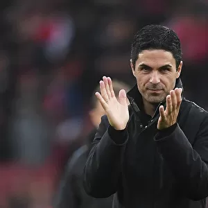 Arsenal's Triumph: Mikel Arteta Celebrates with Fans after Beating Sheffield United (2023-24)