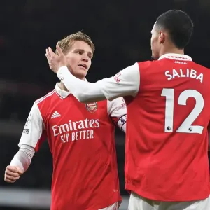 Print of Arsenal players celebrating a goal