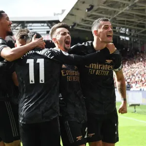 Arsenal's Triumph: Vieira, Xhaka, Martinelli, and Saliba Celebrate 3rd Goal vs. Brentford (2022-23) Arsenal's Triumph: Vieira, Xhaka, Martinelli, and Saliba Celebrate 3rd Goal vs. Brentford (2022-23)