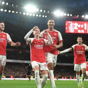 Arsenal's Triumph: Zinchenko, Rice, Saliba, and Martinelli Celebrate Goals Against Burnley (2023-24) Arsenal's Triumph: Zinchenko, Rice, Saliba, and Martinelli Celebrate Goals Against Burnley (2023-24)