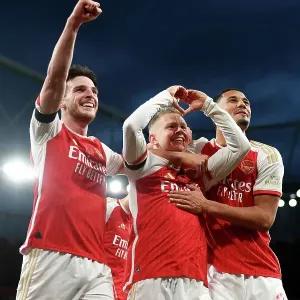 Arsenal's Triumph: Zinchenko, Rice, and Saliba Celebrate Third Goal vs Burnley (2023-24) Arsenal's Triumph: Zinchenko, Rice, and Saliba Celebrate Third Goal vs Burnley (2023-24)