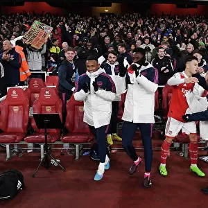 Arsenal's Triumphant Bench: Celebrating a Hard-Fought Victory Over Manchester United (2022-23)