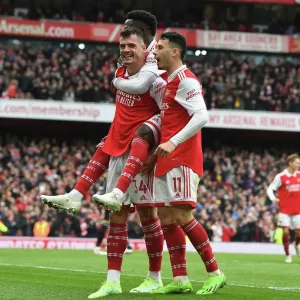 Arsenal's Triumphant Trio: Xhaka, Saka, and Martinelli's Euphoric Goal Celebration (2022-23): A Peak at Arsenal FC's Exhilarating Victory over Leeds United Arsenal's Triumphant Trio: Xhaka, Saka, and Martinelli's Euphoric Goal Celebration (2022-23): A Peak at Arsenal FC's Exhilarating Victory over Leeds United