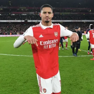 Arsenal's Triumphant Victory Over Manchester United: William Saliba's Emotional Celebration (2022-23)